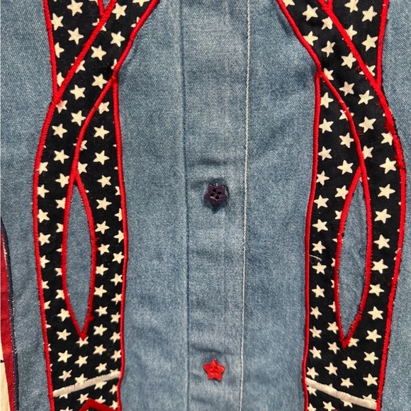 TanTrums Vintage Denim Shirt with Red Star Cat Pattern - Picture 3 of 8
